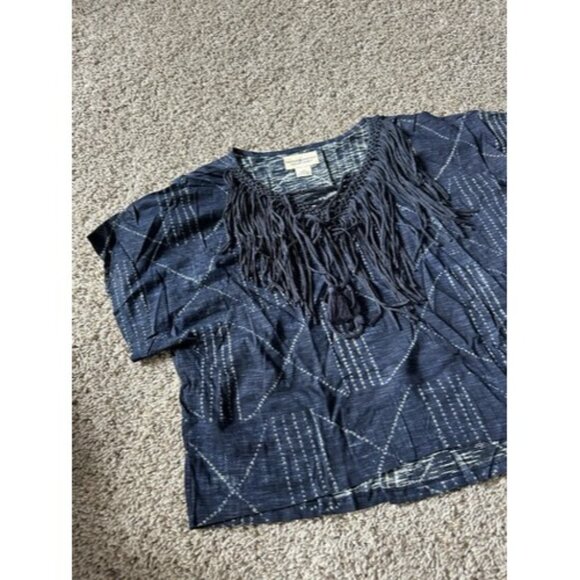 Demin & Supply Ralph Lauren Fringe Lace up V neck Top Boho Hippie Size Small - Picture 2 of 13